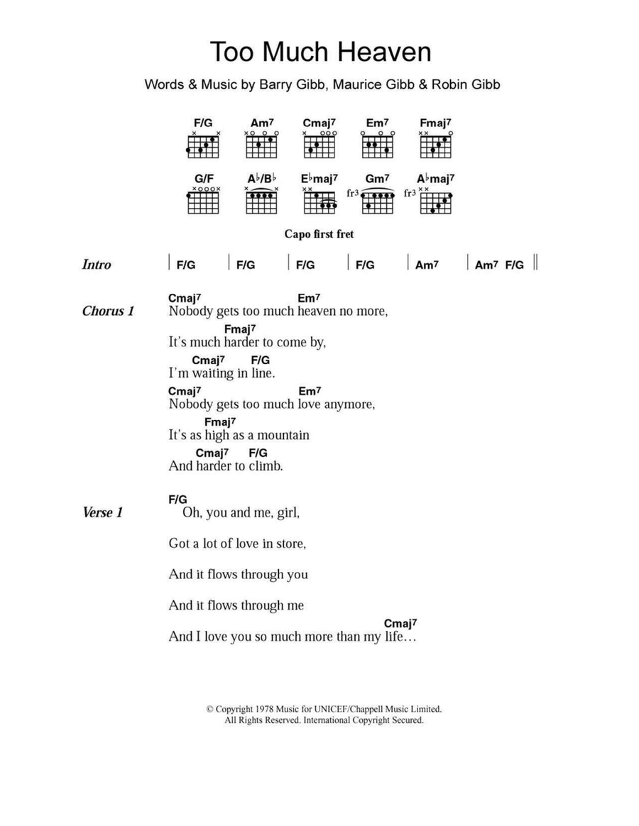 Too Much Heaven Too Much Heaven Acoustic Guitar scores gallery preview page 1