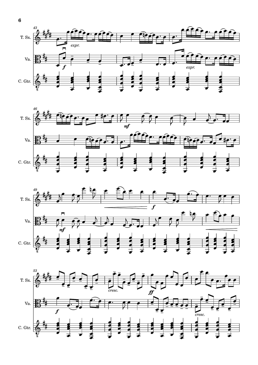 Canon in D Major, P.37; T.337. T. Sax, Viola, and Guitar. Score and Parts. Chamber Music scores gallery preview page 6