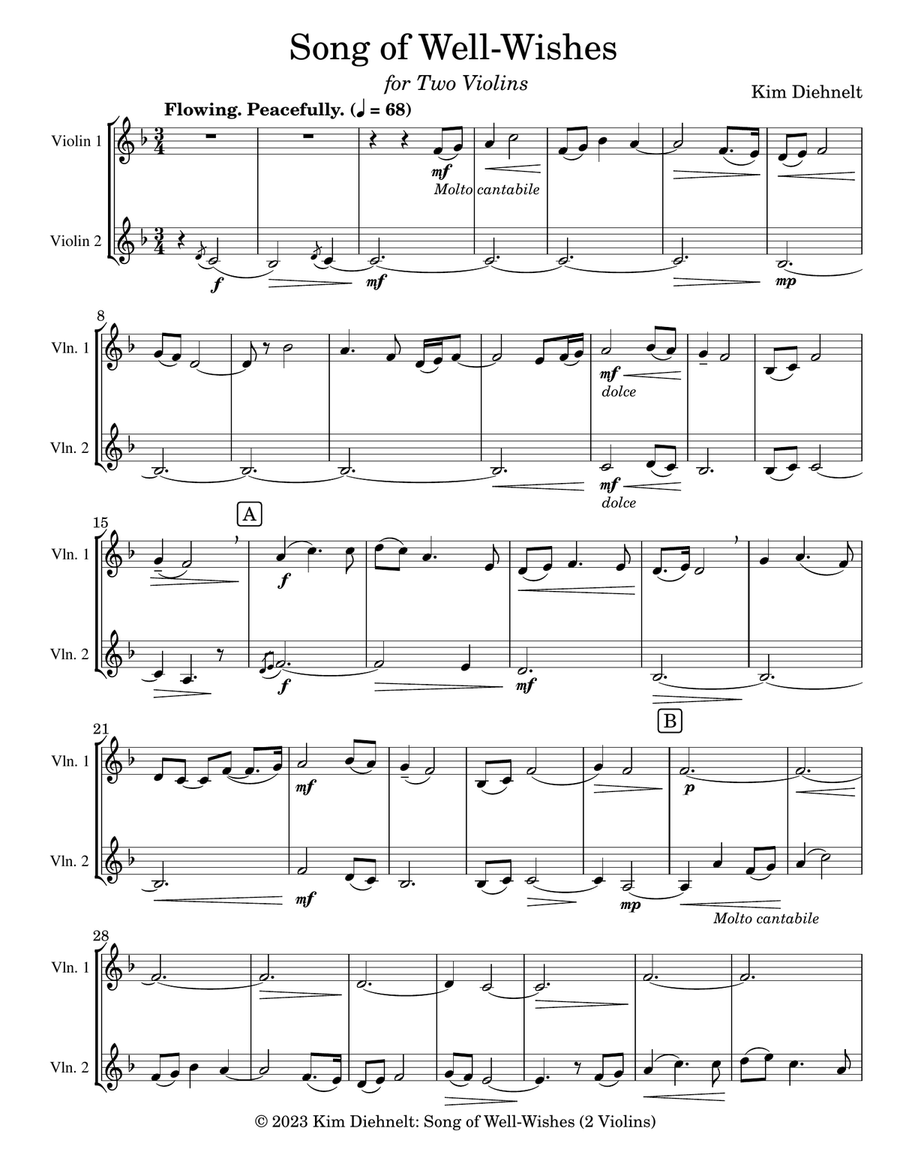 Diehnelt: Song of Well-Wishes (2 Violins) String Duet scores gallery preview page 2