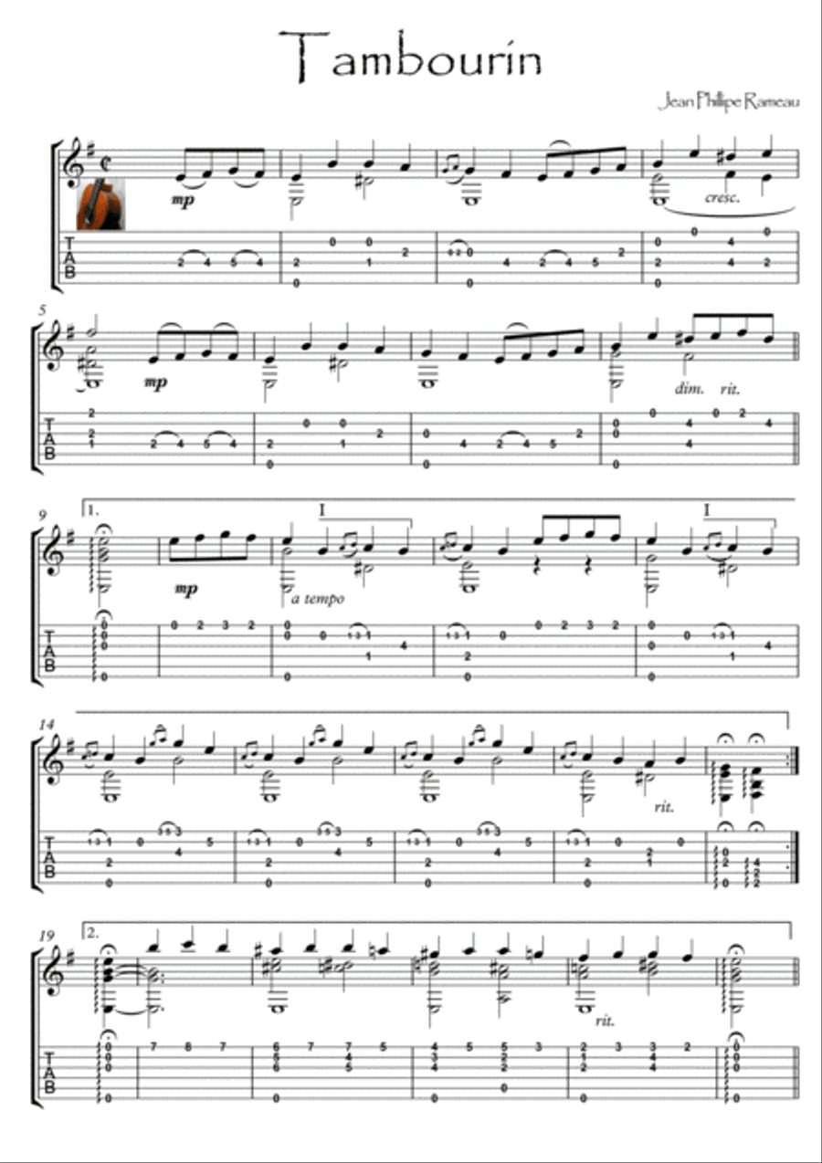 Baroque by Rameau guitar solo Acoustic Guitar scores gallery preview page 1