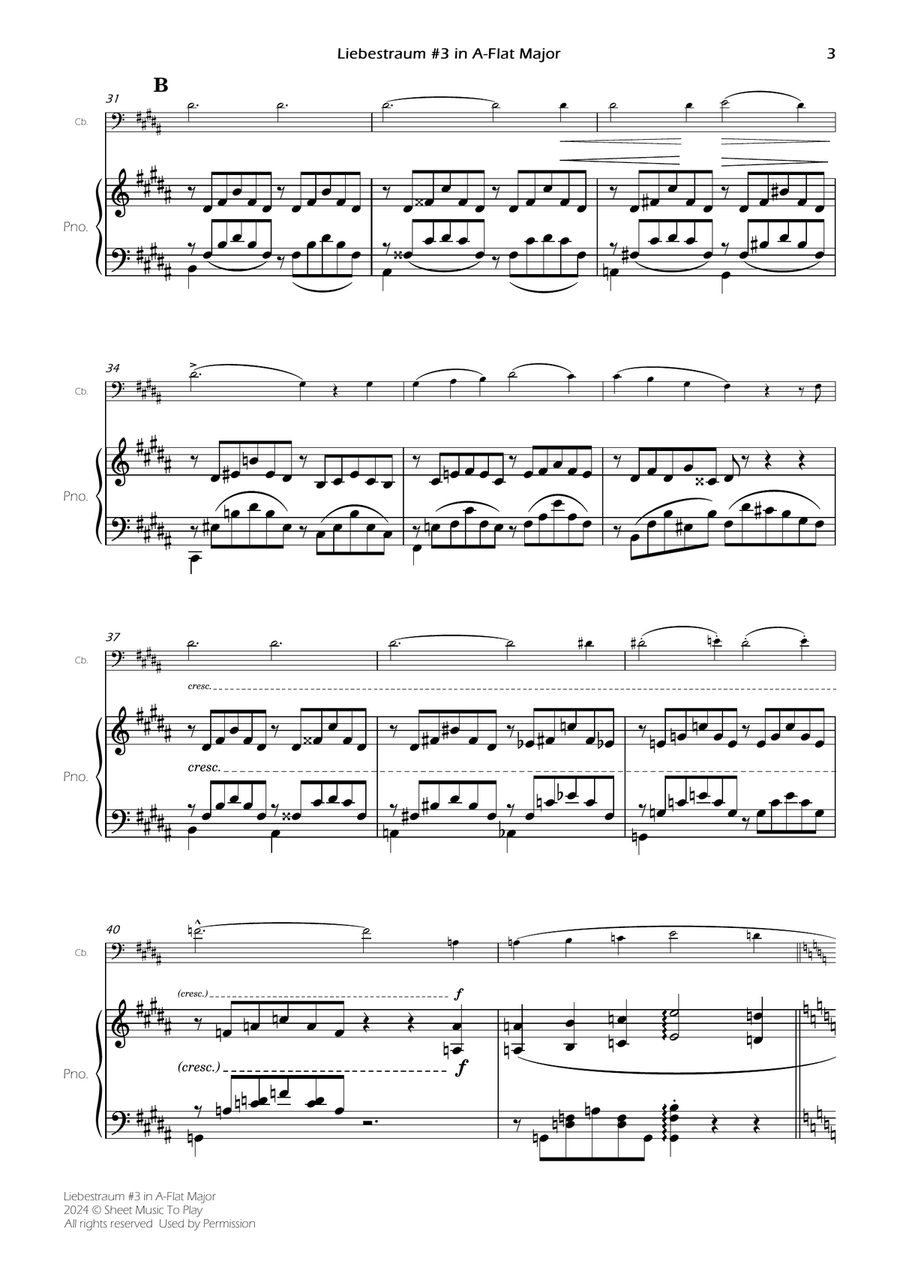 Liebestraum No.3 - Contrabass and Piano (Full Score and Parts) Double Bass scores gallery preview page 5