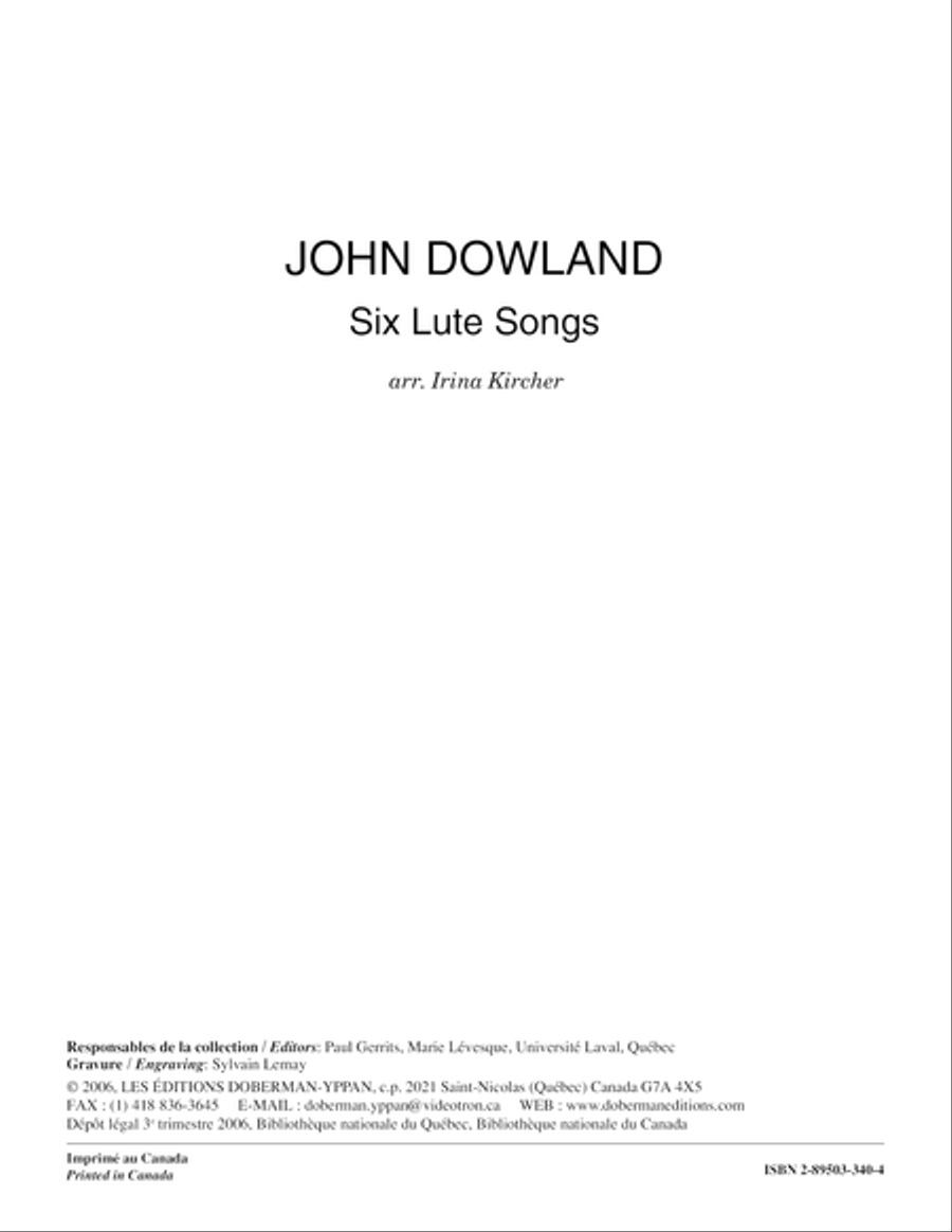 Six Luth Songs Classical Guitar scores gallery preview page 1