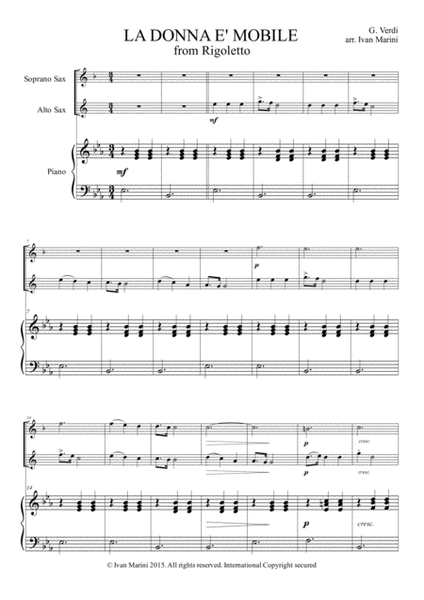 LA DONNA E' MOBILE from Rigoletto - for Soprano Sax, Alto Sax and Piano
