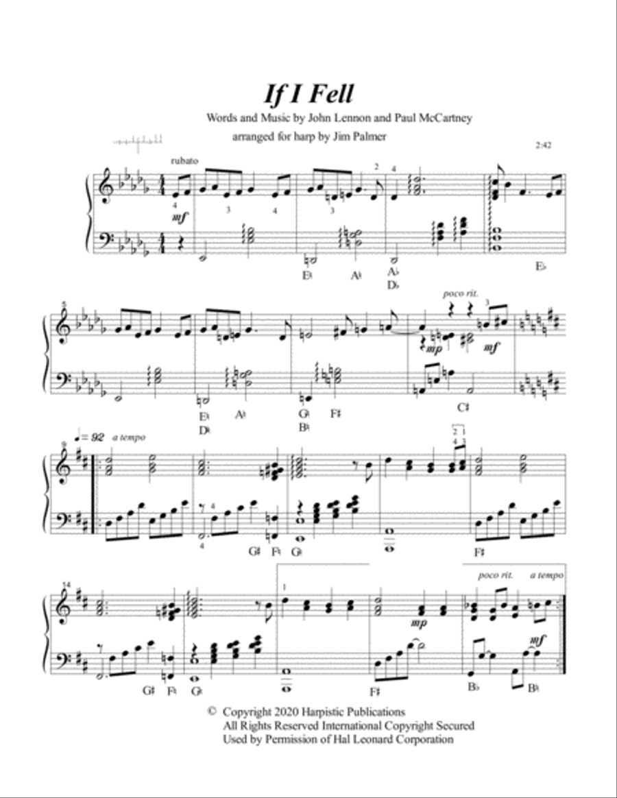 If I Fell Harp scores gallery preview page 1