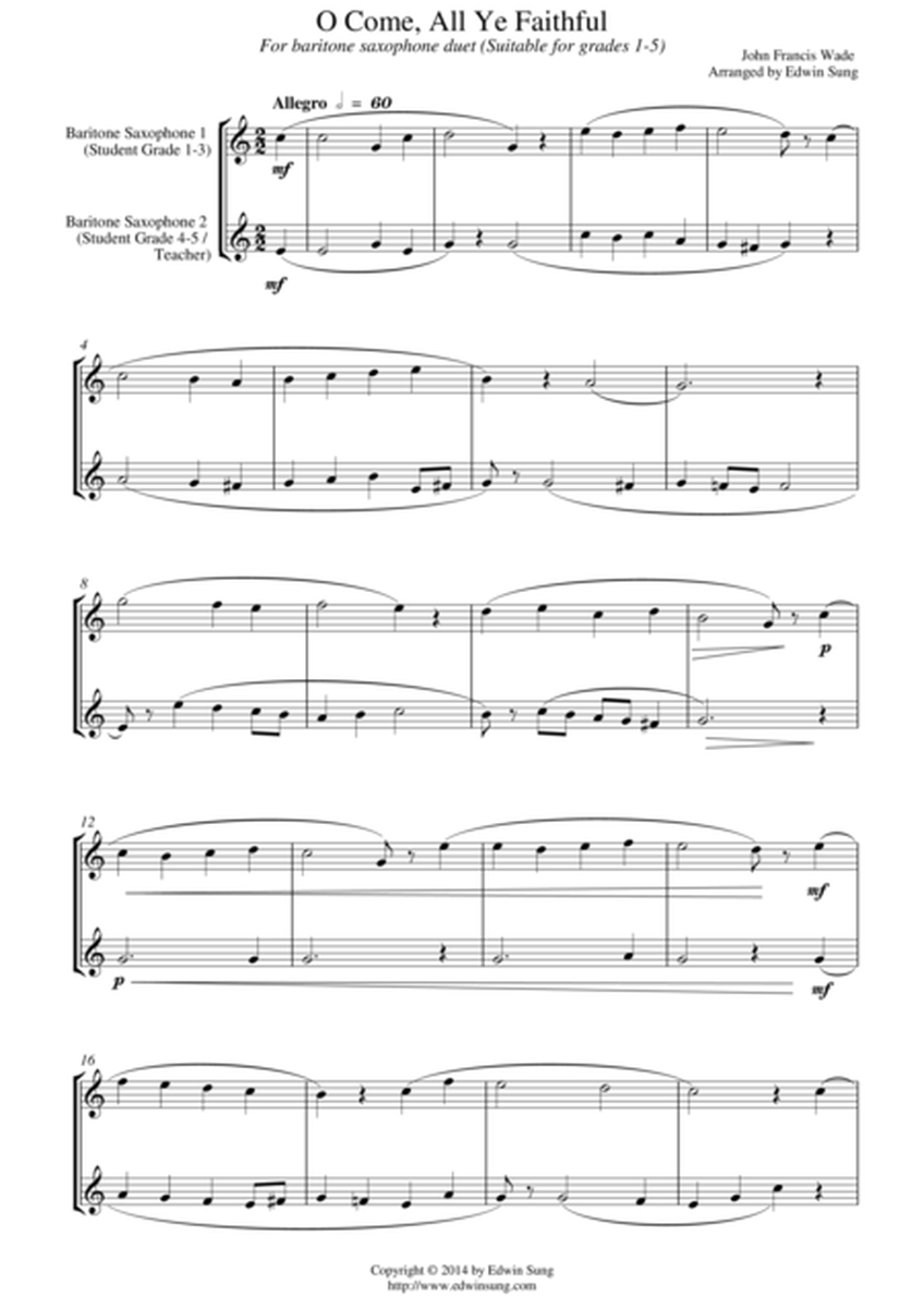 O Come, All Ye Faithful (for baritone saxophone duet, suitable for grades 1-5) image number null