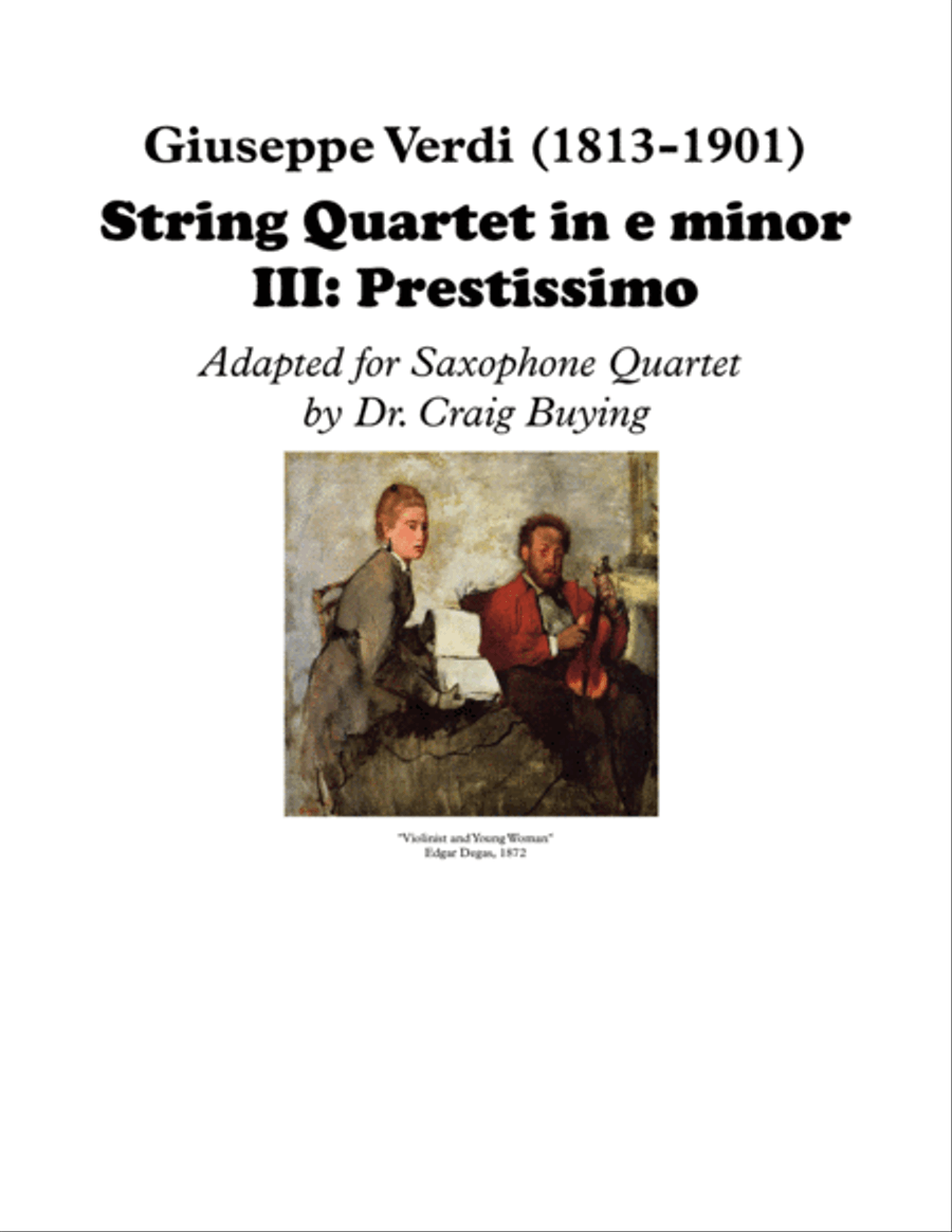 Verdi: Prestissimo from String Quartet in e for Saxophone Quartet Woodwind Quartet scores gallery preview page 1
