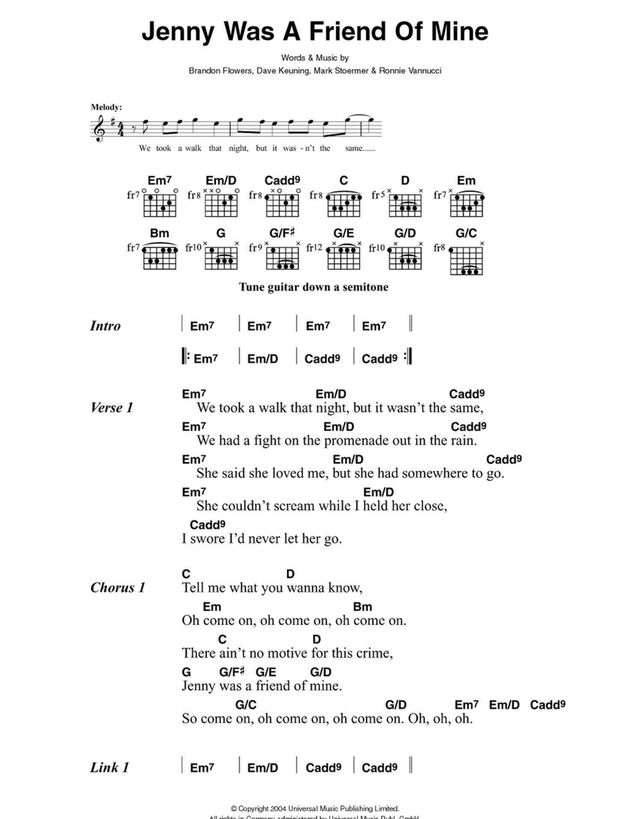 Jenny Was A Friend Of Mine Easy Guitar scores gallery preview page 1