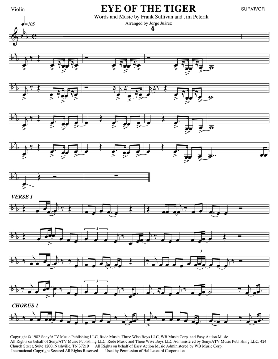 Eye Of The Tiger Violin Solo scores gallery preview page 1
