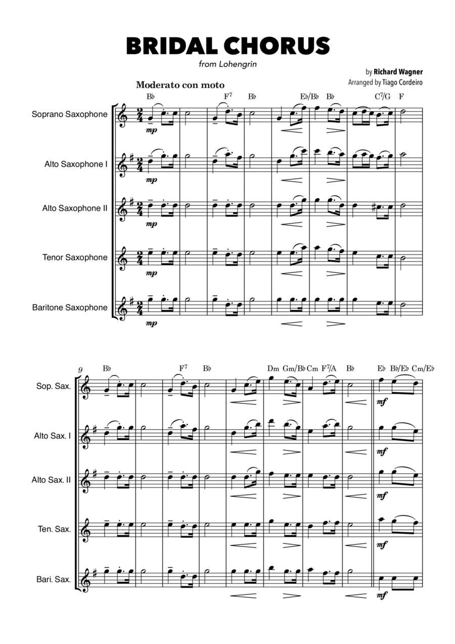 Bridal Chorus Bridal Chorus Saxophone Quintet scores gallery preview page 1