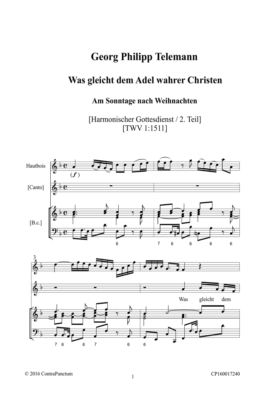 Harmonischer Gottesdienst TWV 1:1511 Was gleicht dem Adel wahrer Christen Oboe Solo scores gallery preview page 5