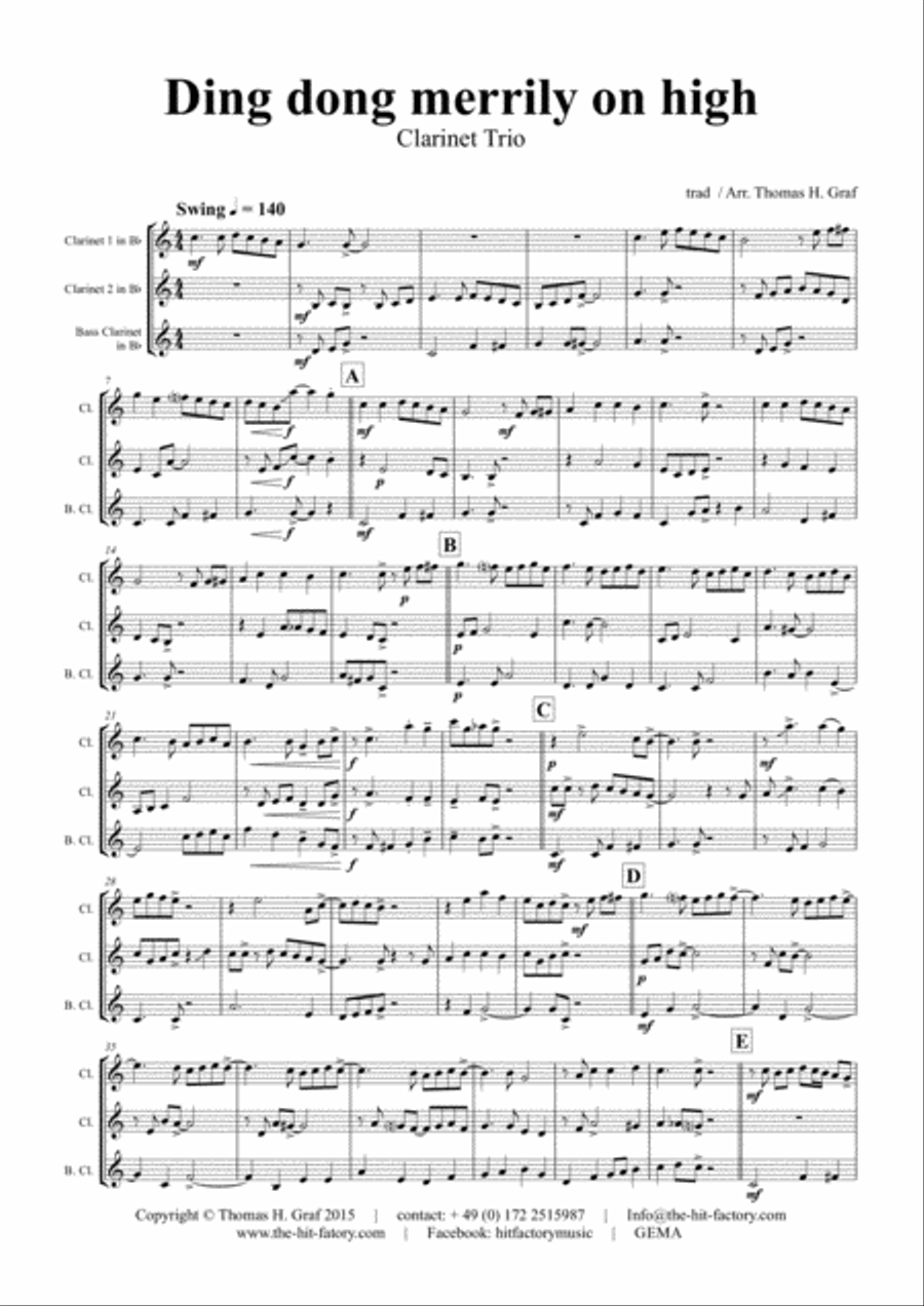 Ding dong merrily on high - Swing - Clarinet Trio Clarinet Trio scores gallery preview page 1