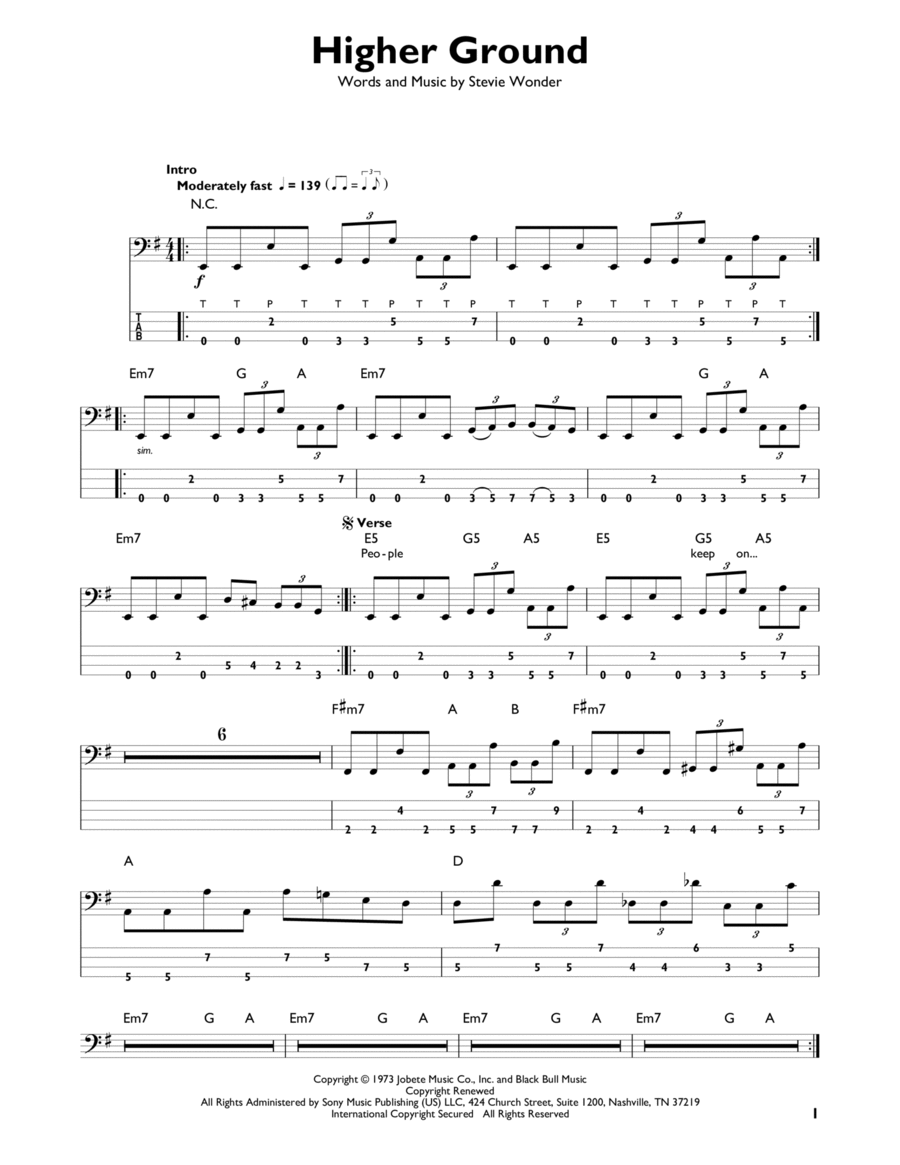 Higher Ground Bass Guitar scores gallery preview page 1