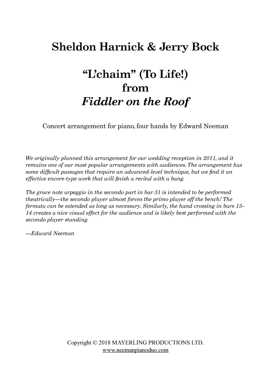 L'chaim 1 Piano, 4-Hands scores gallery preview page 1