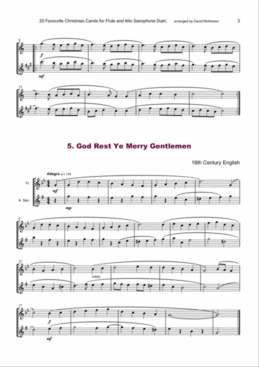 20 Favourite Christmas Carols for Flute and Alto Saxophone Duet Woodwind Duet scores gallery preview page 5