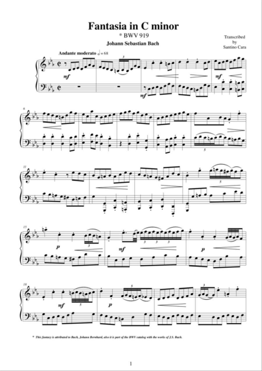 Fantasia in C minor BWV 919 Piano Solo scores gallery preview page 1