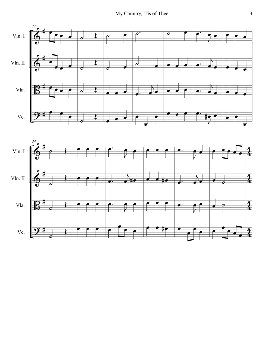 My Country, 'Tis Of Thee (America) (for String Quartet) String Quartet scores gallery preview page 4