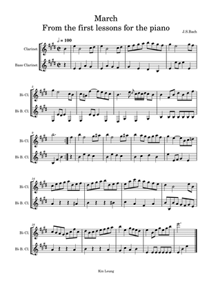March from the first lesson for the piano (for b flat clarinet and bass clarinet duet)