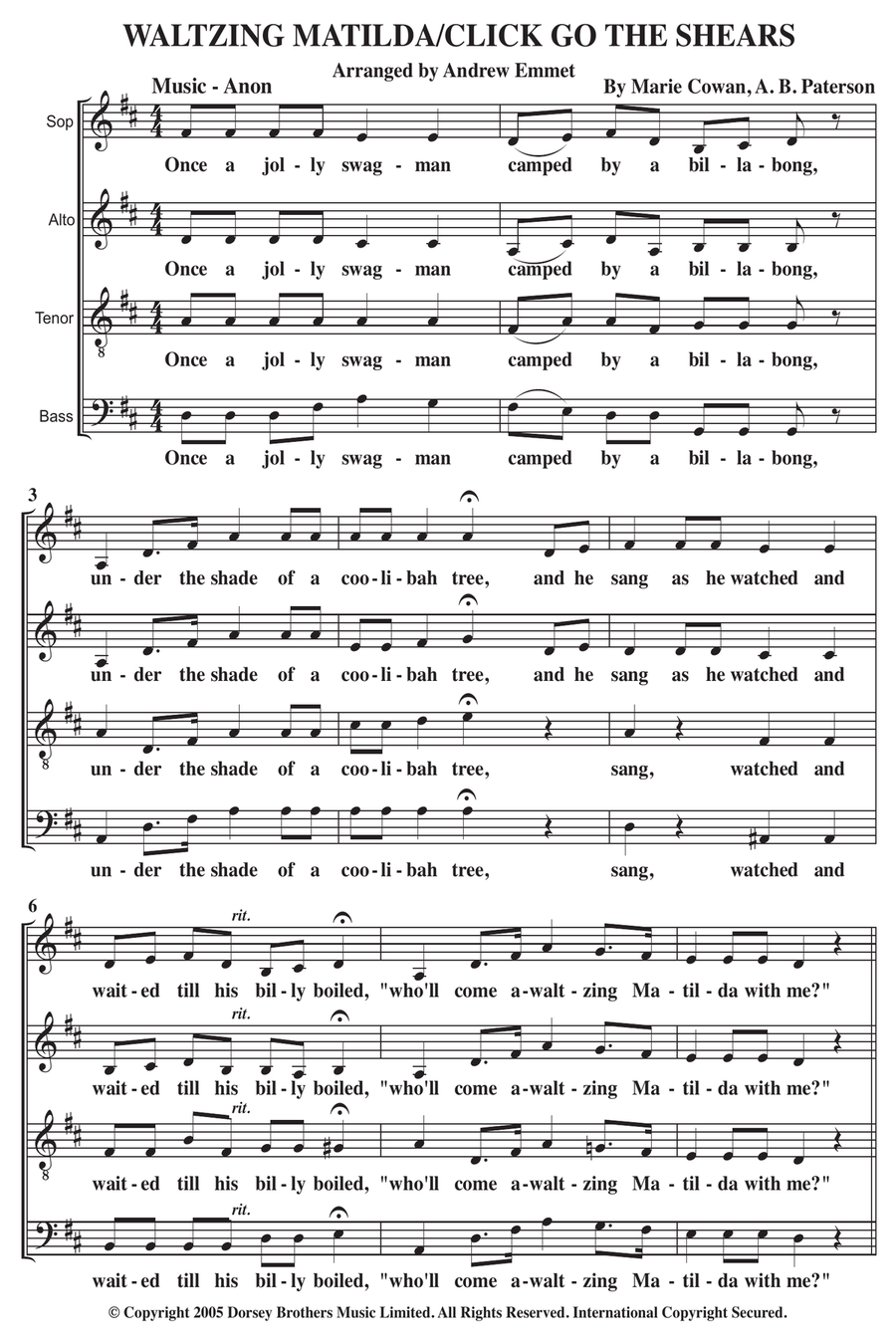 Waltzing Matilda 4-Part scores gallery preview page 1