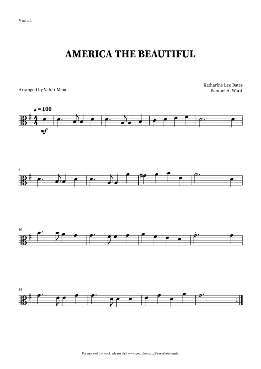 America The Beautiful - Viola Solo Viola Solo scores gallery preview page 1