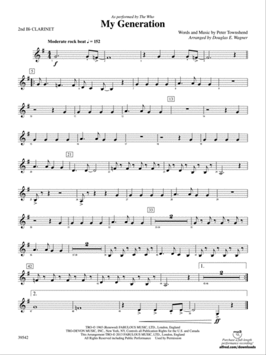 My Generation: 2nd B-flat Clarinet Concert Band scores gallery preview page 1