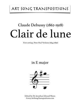 Book cover for DEBUSSY: Clair de lune (first setting, transposed to E major)