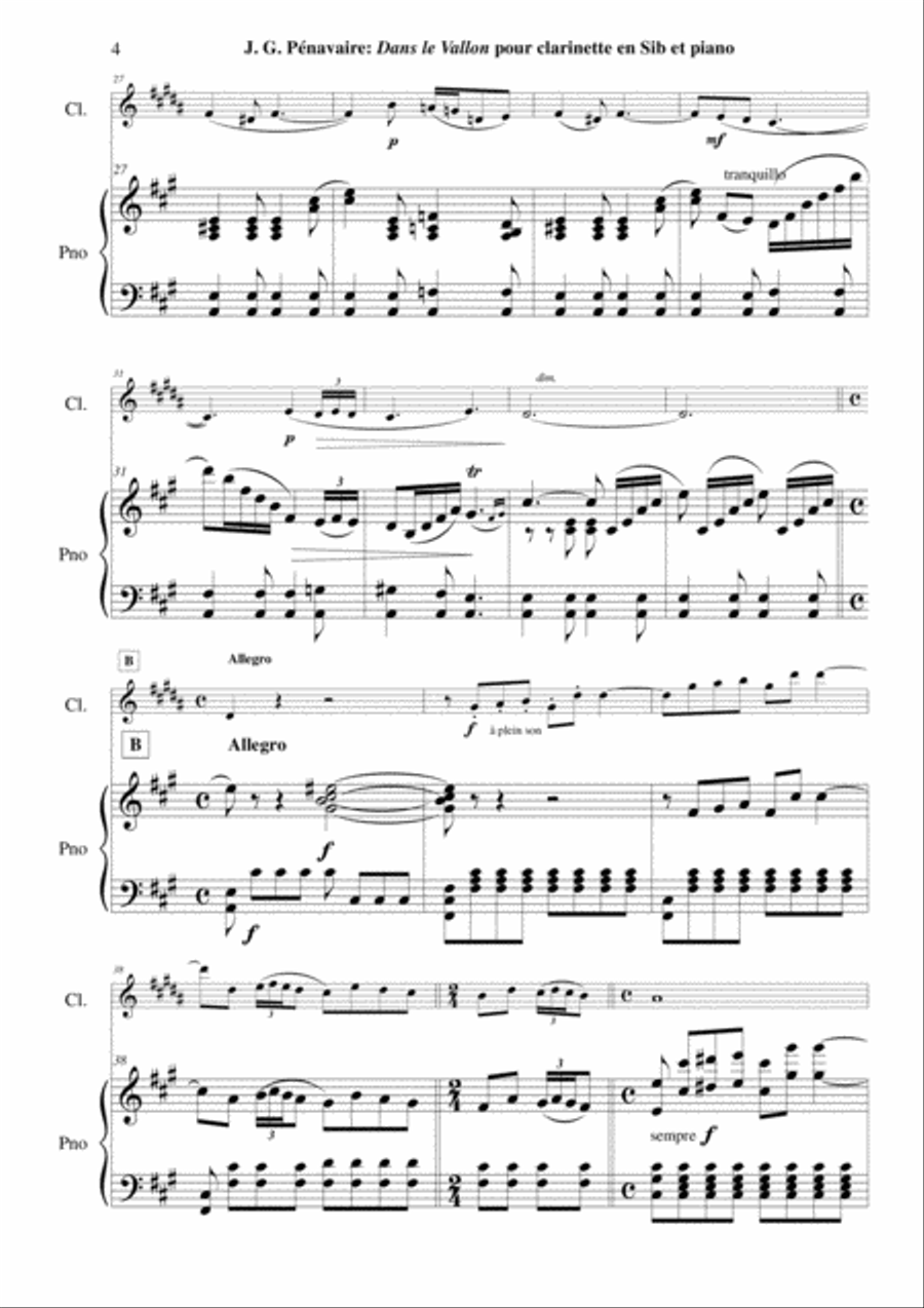 Jean-Grégoire Pénavaire: Dans le Vallon, Villanelle arranged for Bb clarinet and piano