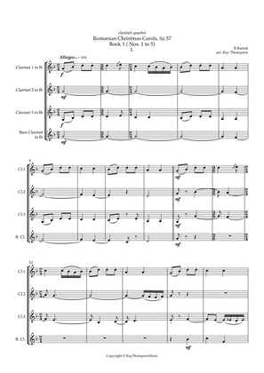 Bartók: Romanian Christmas Carols, Sz.57 Book 1 ( Nos. 1 to 5) transposed version - clarinet quartet