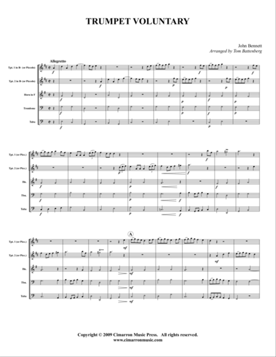 Trumpet Voluntary Brass Quintet scores gallery preview page 1