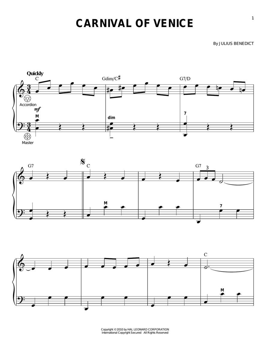 Carnival Of Venice Accordion scores gallery preview page 1