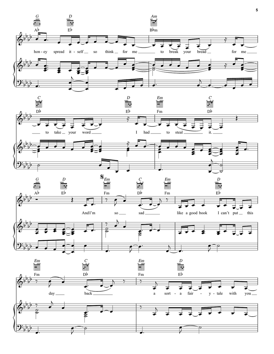 A Sorta Fairytale Piano, Vocal, Guitar scores gallery preview page 5