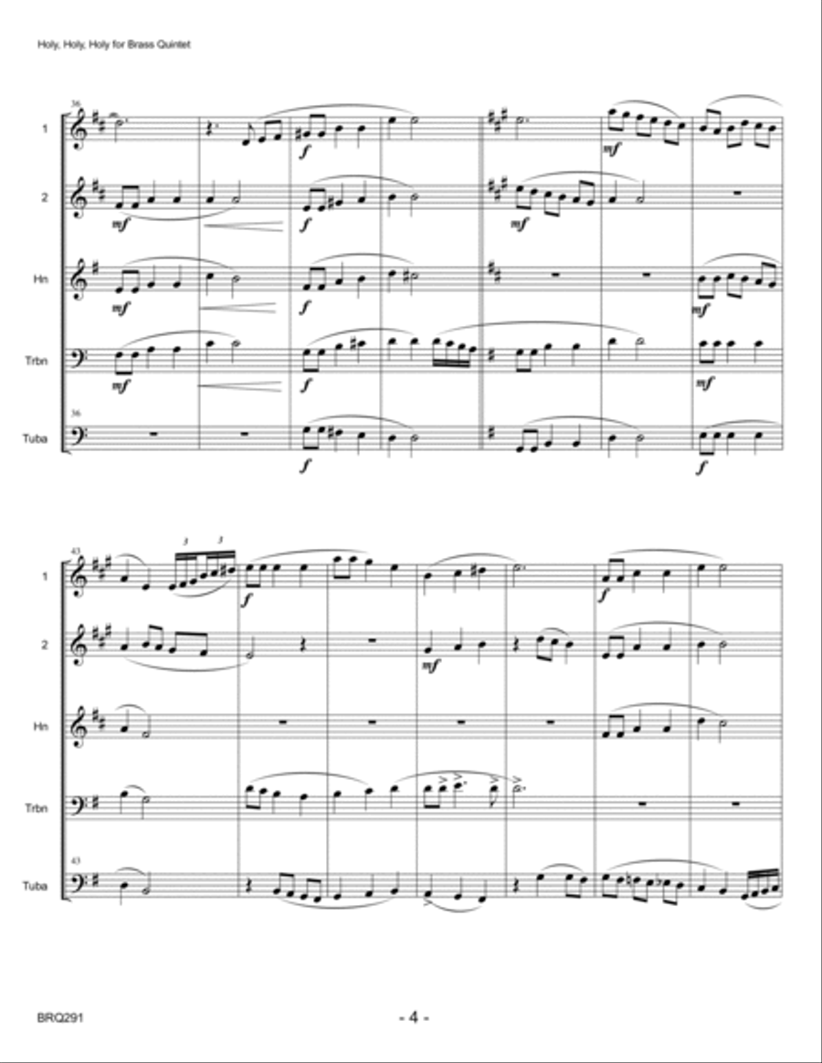 HOLY, HOLY, HOLY - BRASS QUINTET (unaccompanied) Brass Quintet scores gallery preview page 4