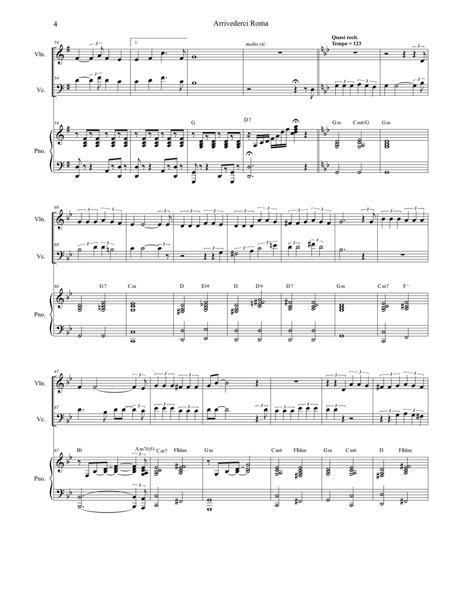 Arrivederci Roma (goodbye To Rome) Piano Trio scores gallery preview page 4