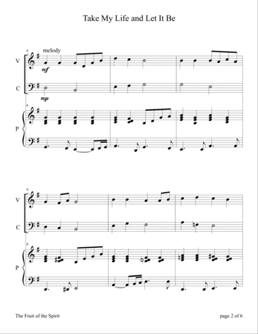 The Fruit of the Spirit (10 Hymns for Violin and Cello Duet with Piano Accompaniment) Piano Trio scores gallery preview page 6