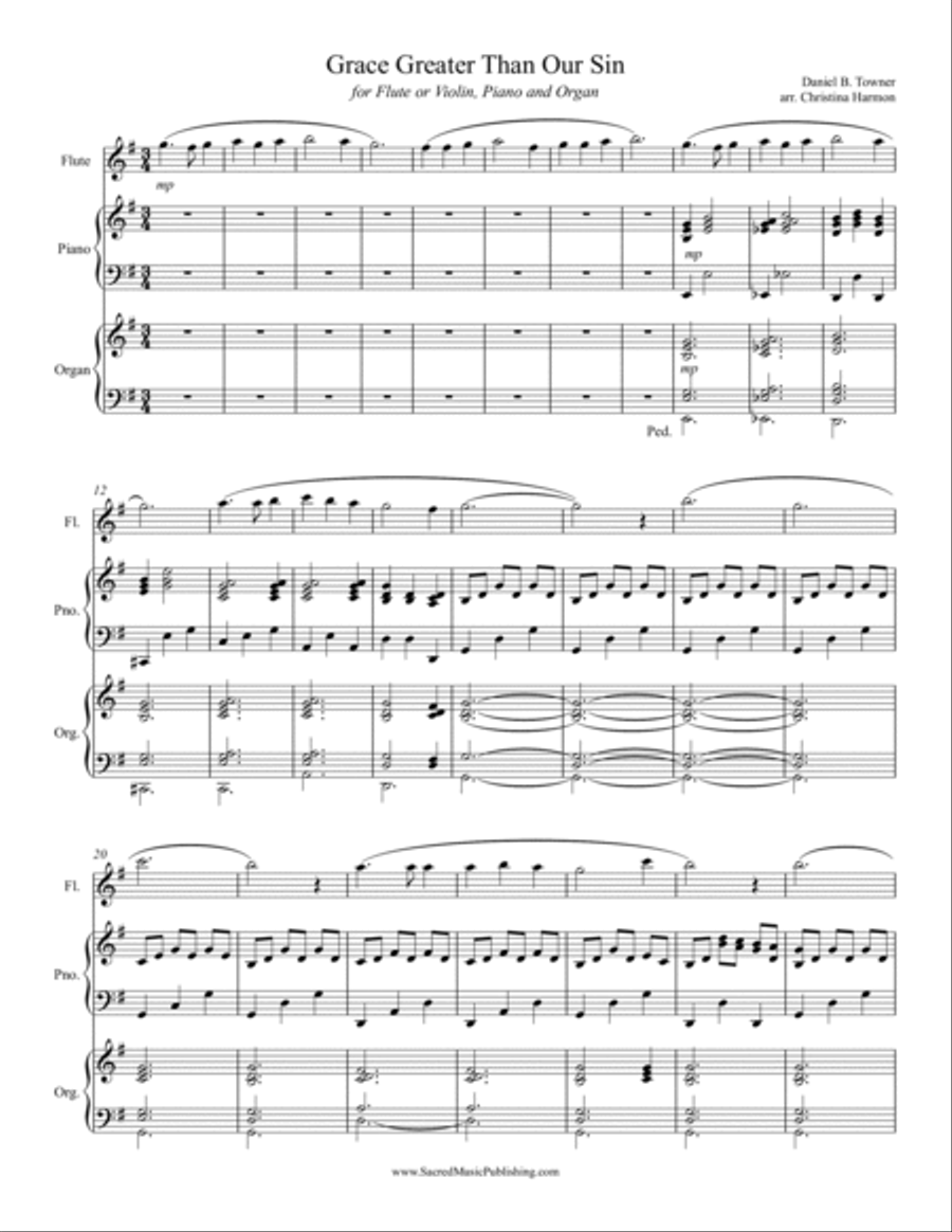 Grace Greater Than Our Sin – Flute or Violin, Piano and Organ Small Ensemble scores gallery preview page 2