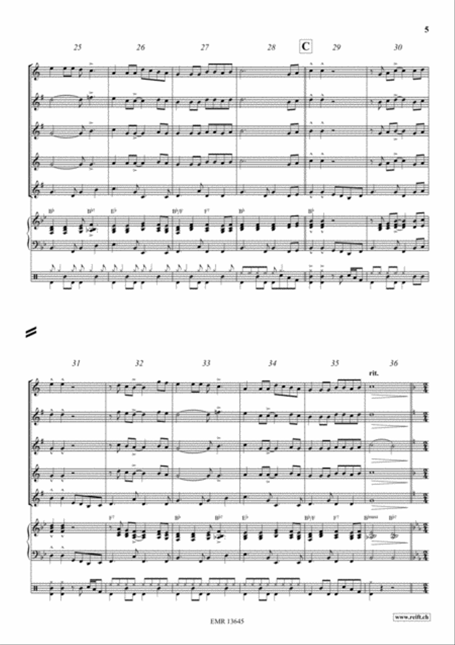 Shell' Be Coming Round The Mountain Saxophone Quintet scores gallery preview page 5