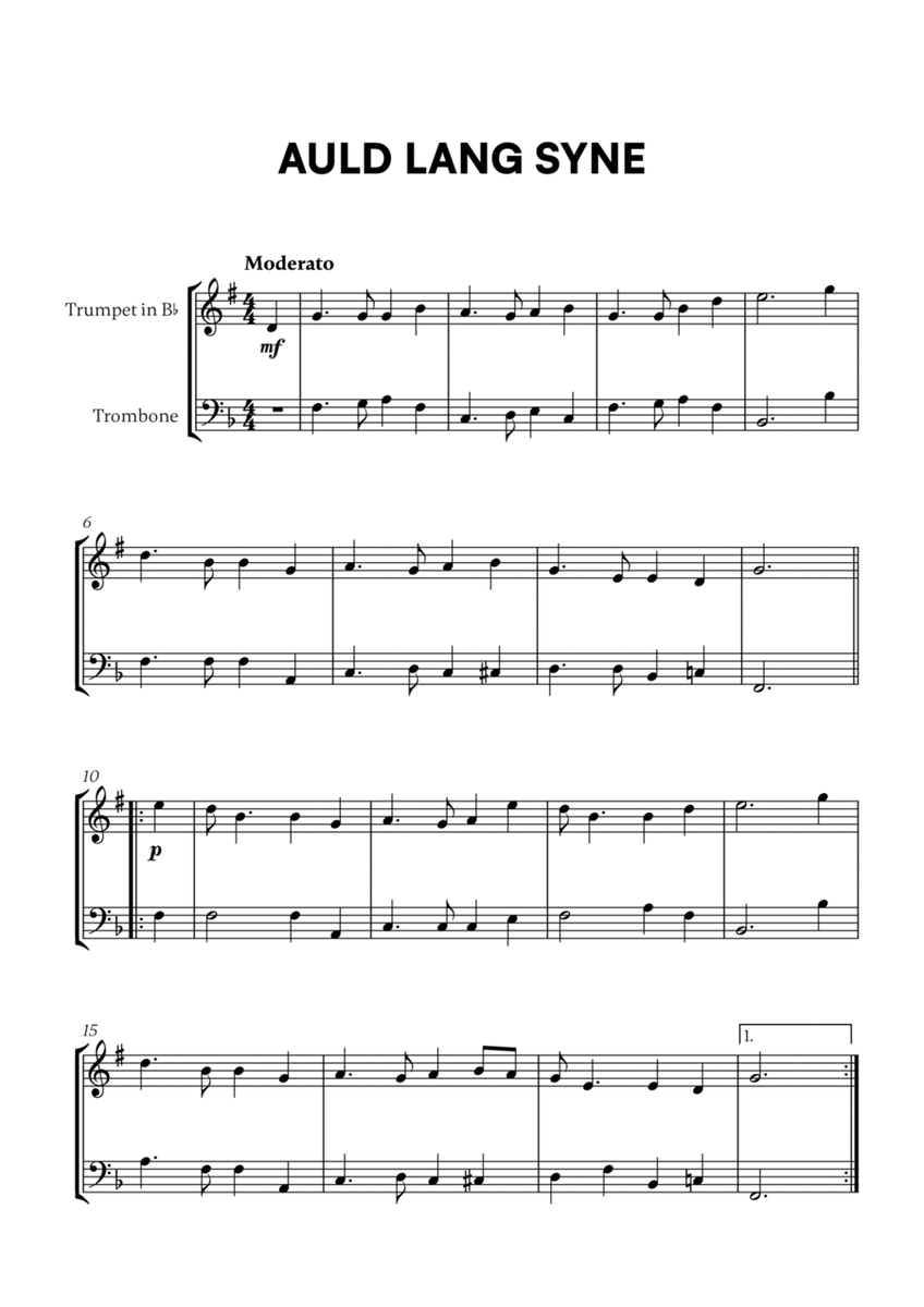 Traditional - Auld Lang Syne for Trumpet in Bb and Trombone image number null