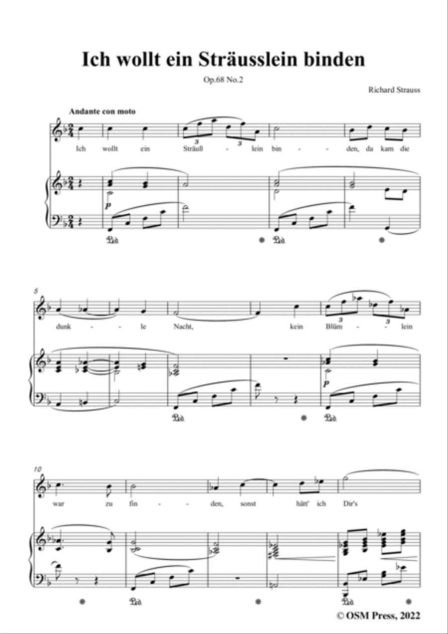 Richard Strauss-Ich wollt ein Straußlein binden,in F Major,Op.68 No.2,for Voice and Piano Voice Solo scores gallery preview page 3