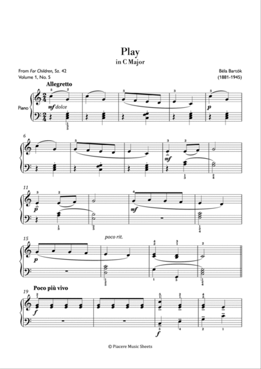 Bartok - Play in C Major - Easy Piano Method scores gallery preview page 2
