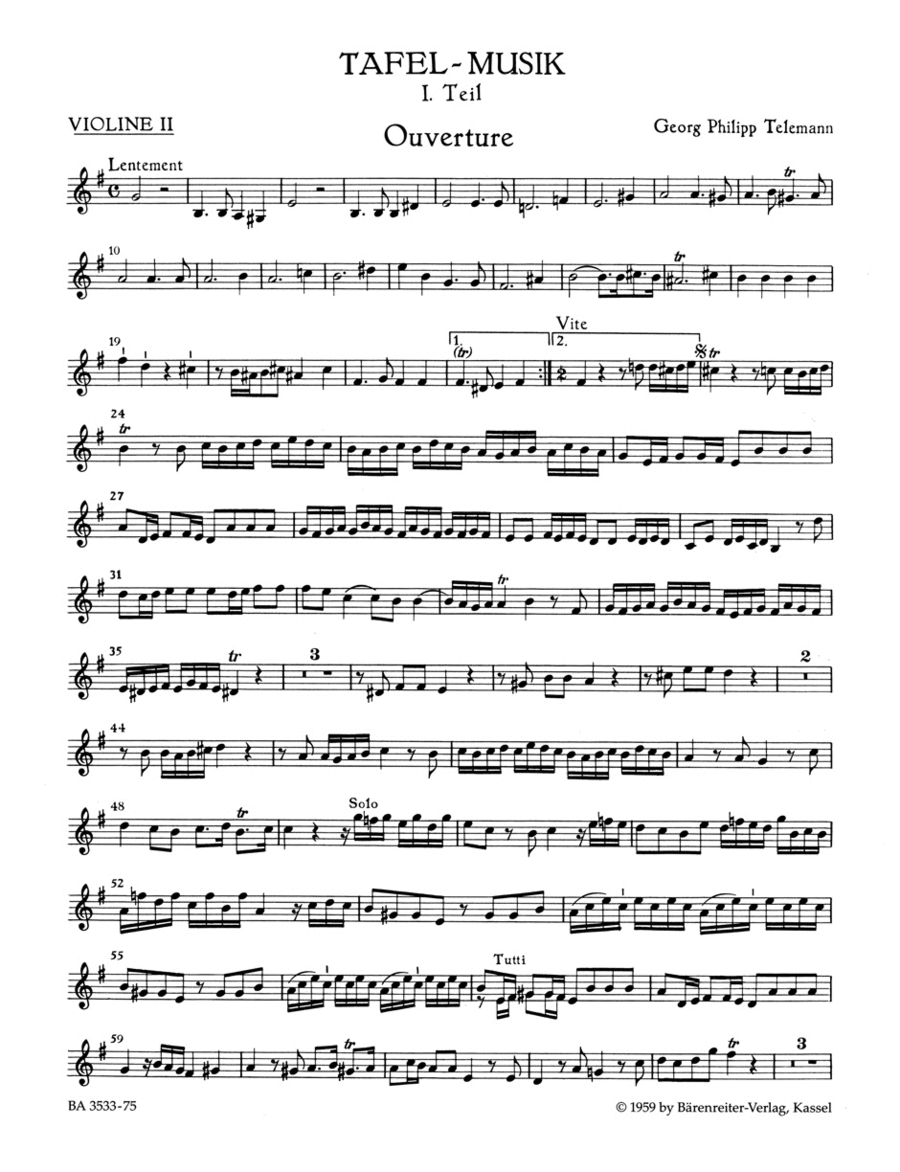 Ouverture and Conclusion for two Flutes, Strings and Basso continuo e minor by Georg Philipp Telemann Flute - Sheet Music