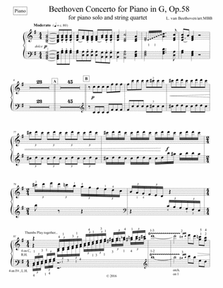 Concertos for Five Beethoven Piano Concerto in G maj, 1st mvnt, arr for String Quartet Piano part on