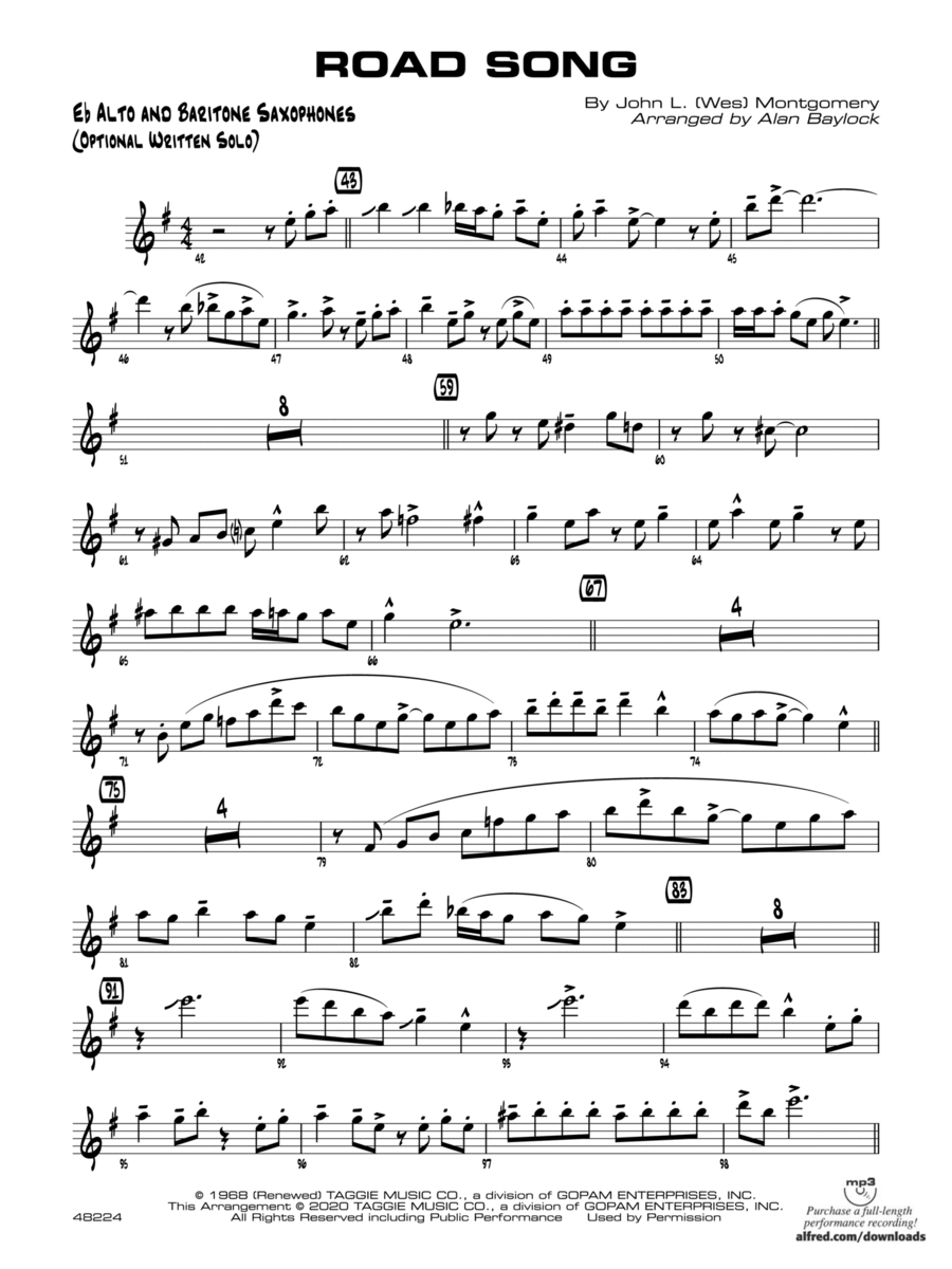 Road Song: Eb Alto Sax Optional Solo Jazz Ensemble scores gallery preview page 1