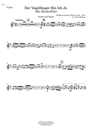 Der Vogelfänger Bin Ich Ja - Violin and Piano (Individual Parts)