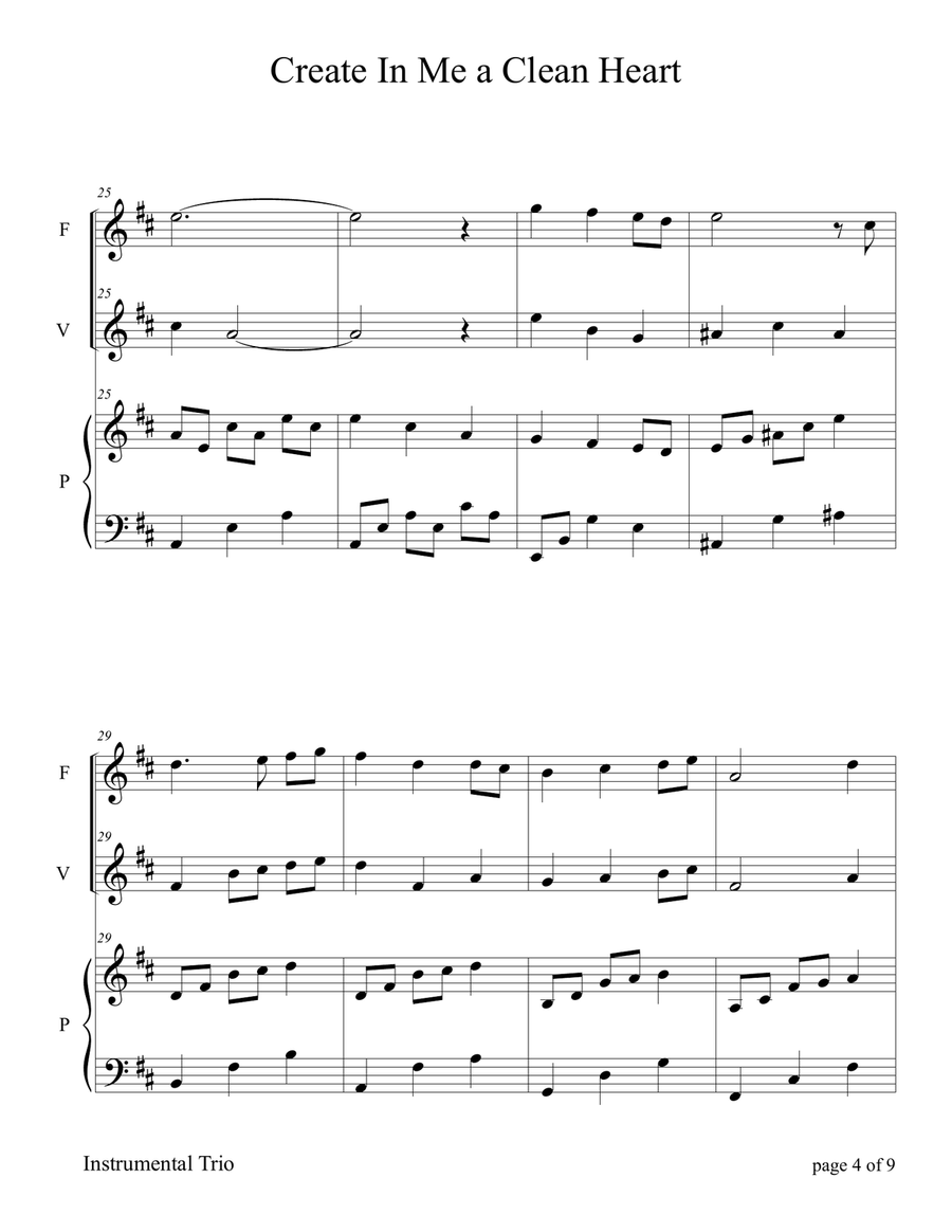 Create In Me a Clean Heart ~ Psalm 51 (for Flute and/or Violin Duet with Piano accompaniment) Flute scores gallery preview page 5