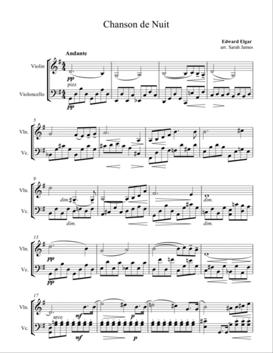Chanson De Nuit - Violin & Cello Arrangement by The Chapel Hill Duo String Duet scores gallery preview page 2
