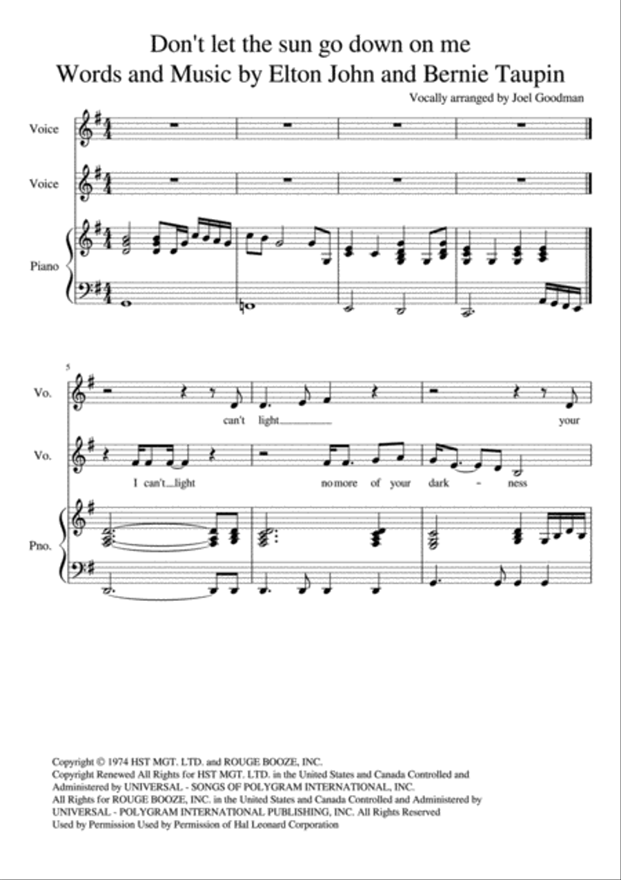 Don't Let The Sun Go Down On Me Vocal Duet scores gallery preview page 1