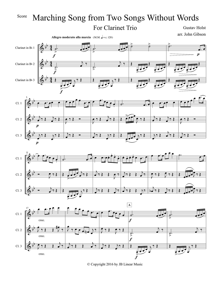Marching Song by Gustav Holst for Clarinet Trio Clarinet Trio scores gallery preview page 2
