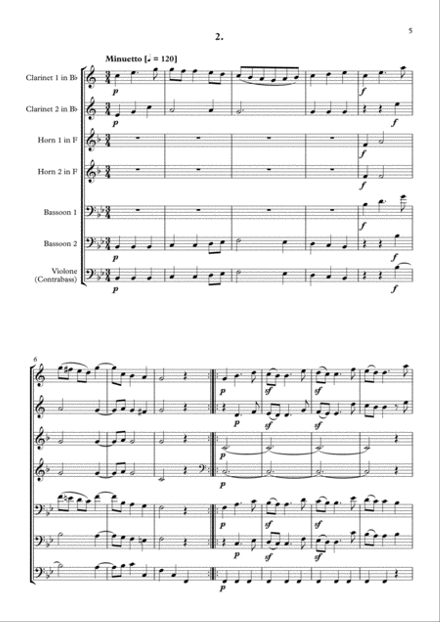 Salieri: Serenade No. 1 for Winds (2 Cl. 2 Hrn. 2 Bsn. C.bass) Small Ensemble scores gallery preview page 5