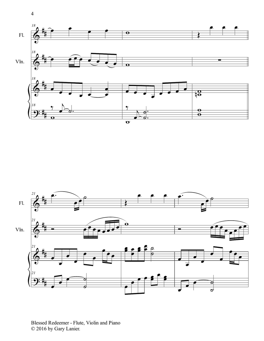 BLESSED REDEEMER (Trio – Flute, Violin & Piano with Score/Parts) Flute scores gallery preview page 5