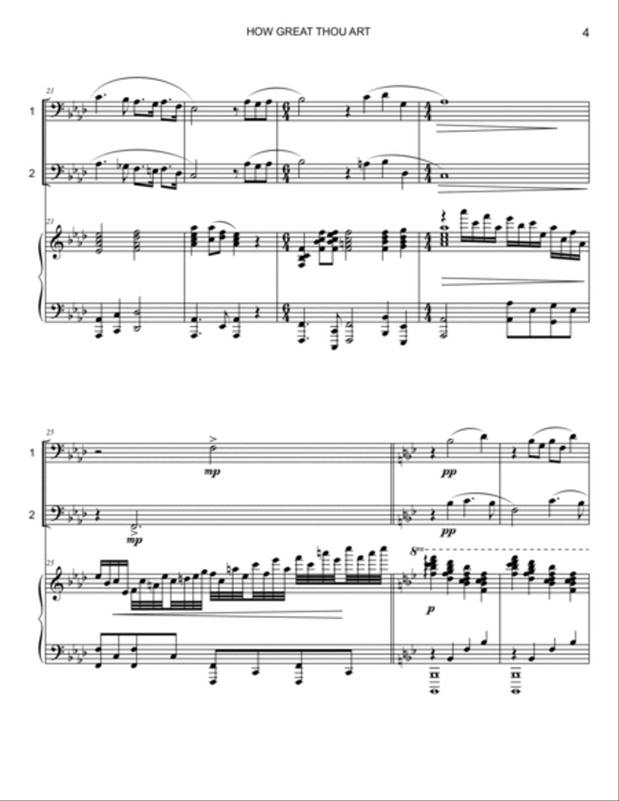 HOW GREAT THOU ART - Euphonium (Trombone) Duet with Piano Accompaniment Brass Duet scores gallery preview page 4