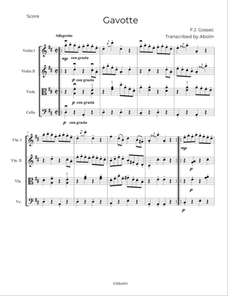 Gossec: Gavotte - String Quartet String Quartet scores gallery preview page 2